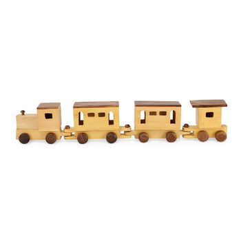Haldu & Sheesham Holz, handgefertigter Holzspielzeug-Zug mit F&auml;chern, Gr&ouml;&szlig;e 45,5x4,25x8,25 cm, Braun