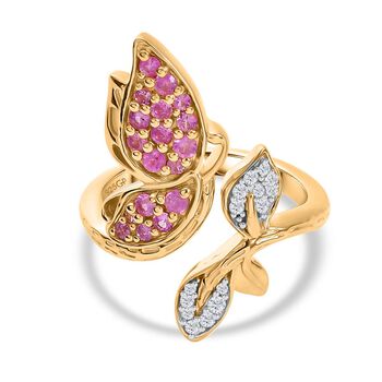 GP Trionfo Kollektion - AA Rosa Saphir Schmetterling Ring 925 Silber 750 Gelbgold Vermeil (Gr&ouml;&szlig;e 19.00) ca. 0.70 ct