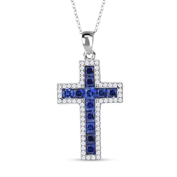 LUSTRO STELLA - Blauer Zirkonia Anh&auml;nger mit Kette, 925 Silber rhodiniert ca. 2.78 ct