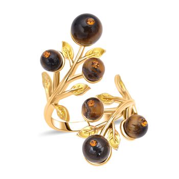 Gelbes Tigerauge und mehrfarbiger Kristall-Ring - 2 ct.
