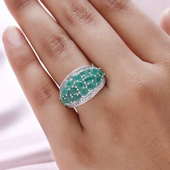 Kagem sambischer Smaragd und Zirkon-Cluster-Ring - 4,10 ct.
