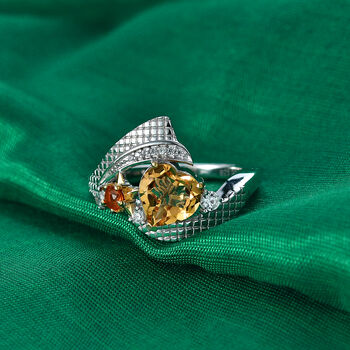 GP - AA Citrin, Feueropal Ring 925 Silber Rhodiniert und 750 Gelbgold Vermeil (Gr&ouml;&szlig;e 17.00) ca. 2,00 ct