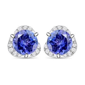 RHAPSODY zertifiziert und gepr&uuml;ft AAAA Tansanit und VS-EF Diamant Ohrringe in 950 Platin - 2 ct.