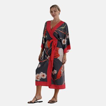 LA MAREY Kimono, Kranichprint, 128cm, Grau