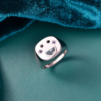 GP Celestial Kollektion- himmelblauer Topas, schwarzer Spinell und blauer Saphir Ring, 925 Silber platiniert - 0,52 ct.