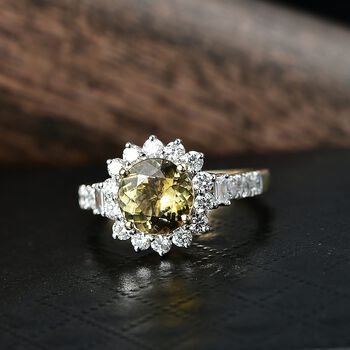 LUXURIANT AAA nat&uuml;rlicher goldener Tansanit und Labor Diamant Ring in 417 Gold - 2,95 ct.
