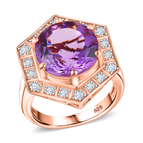 Zeitlose Art Kollektion - AA Rose De France Amethyst, Wei&szlig;er Zirkon Ring 925 Silber 750 ros&eacute;vergoldet (Gr&ouml;&szlig;e 19.00) ca. 7.18 ct image number 4