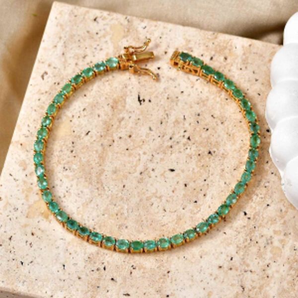 D'Joy AAA Kagem Sambischer Smaragd Armband ca. 19 cm 925 Silber 750 Gelbgold vermeil ca. 7,13 ct. image number 2