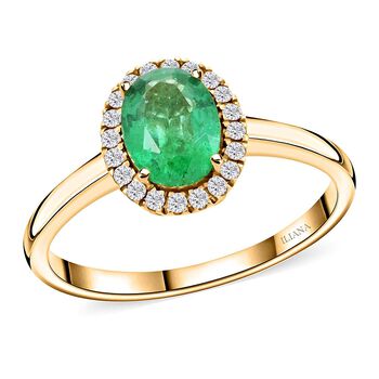LUXORO AAA Kagem Sambischer Smaragd, Wei&szlig;er Diamant Ring 585 Gold (Gr&ouml;&szlig;e 17.00) ca. 1,40 ct