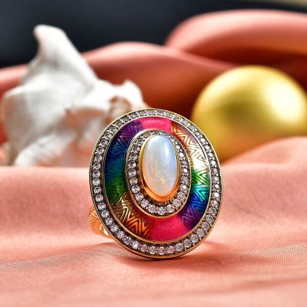 D'Joy AA nat&uuml;rlicher, &auml;thiopischer Welo Opal und Zirkon Ring und Anh&auml;nger mit 50cm Kette image number 9