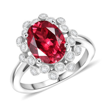 D'joy Lab Grown Padparadscha-Saphir, Wei&szlig;er Zirkon Ring 925 Silber rhodiniert (Gr&ouml;&szlig;e 19.00) ca. 4.02 ct