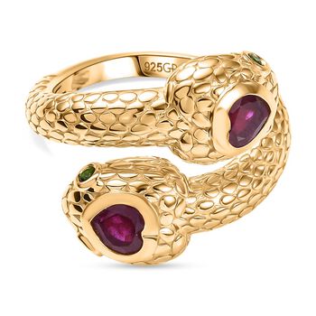 GP Trionfo Kollektion - Afrikanischer Rubin (Fissure gef&uuml;llt), Nat&uuml;rlicher Chromdiopsid Ring 925 Silber 750 Gelbgold Vermeil (Gr&ouml;&szlig;e 17.00) ca. 1.71 ct