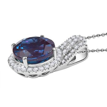 LUXURIANT AAA Labor Alexandrit und VS-EF Labor Diamant Anh&auml;nger mit 45cm Kette in 417 Wei&szlig;gold - 5,35 ct.