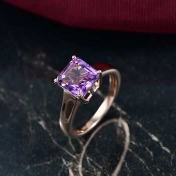 D'Joy ASSCHER-SCHLIFF AAA Rose De France Amethyst Ring 925 Silber 750 ros&eacute;vergoldet (Gr&ouml;&szlig;e 21.00) ca. 2.53 ct