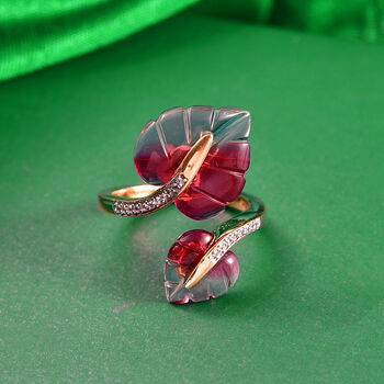 GP Italian Garden Kollektion- Rosa zweifarbiges Muranoglas aus Italien, Zirkon und blauer Saphir Ring