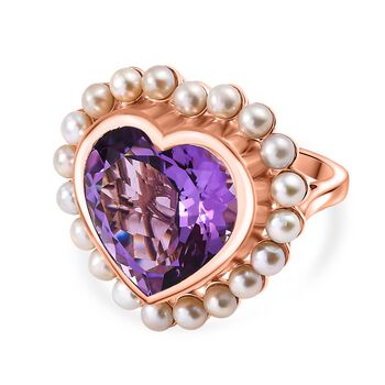 D'Joy AA Rosa Amethyst, S&uuml;&szlig;wasser Perle (3.5mm) Ring 925 Silber 750 Ros&eacute;gold Vermeil (Gr&ouml;&szlig;e 17.00) 22.90 ct