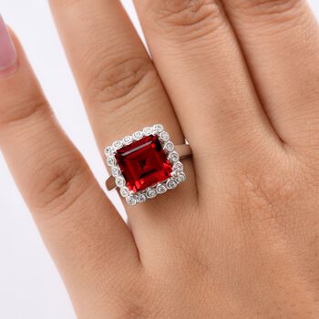 Sunset Serenity - D joy Lab Created Padparadscha-Saphir , Wei&szlig;er Zirkon Ring 925 Silber rhodiniert (Gr&ouml;&szlig;e 16.00) ca. 7.36 ct