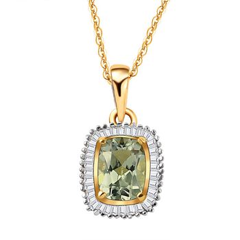 Turkizit und Diamant Halo-Anh&auml;nger mit Kette in Silber
