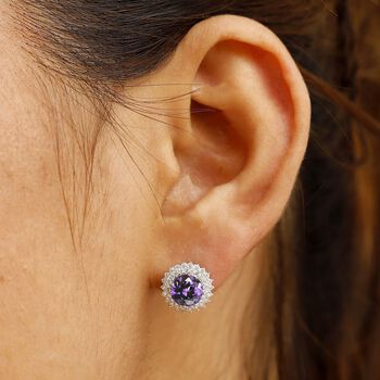 LUXURIANT DIAMOND- zertifiziert und gepr&uuml;ft AAA Labor Lila Saphir und Labor Diamant Ohrringe in 417 Wei&szlig;gold - 4,18 ct.