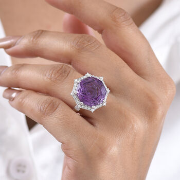 D'Joy Rose De France Amethyst und Moissanit Ring - 12,80 ct.