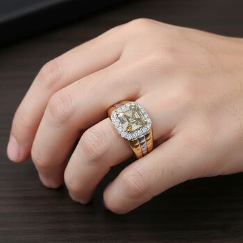 LUXURIANT AAA Turkizit und Labor Diamant Herrenring in 417 Wei&szlig;- und Gelbgold - 3,20 ct.