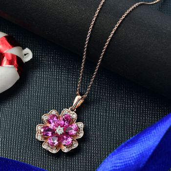 LUXURIANT AAA Labor Rosa Saphir und Moissanit Anh&auml;nger mit 50cm Kette - 0,64 ct.