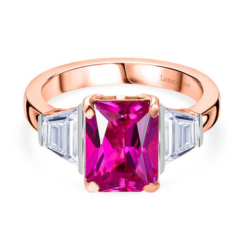 LUXURIANT - AAA Lab Created Rosa Saphir, Moissanit Ring 925 Silber (Gr&ouml;&szlig;e 17.00) ca. 3.92 ct