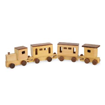 Haldu & Sheesham Holz, handgefertigter Holzspielzeug-Zug mit F&auml;chern, Gr&ouml;&szlig;e 45,5x4,25x8,25 cm, Braun
