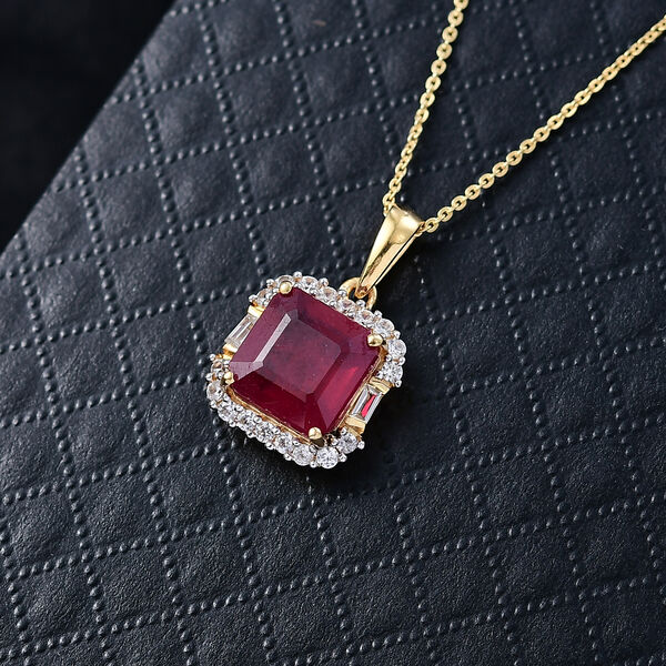 D'Joy afrikanischer Rubin, wei&szlig;er Topas und Zirkon Anh&auml;nger mit 50cm Kette - 7,92 ct. image number 2