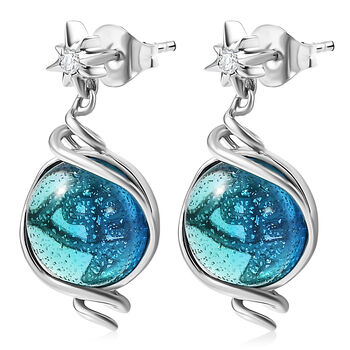 GP Celestial Kollektion- Blaues Muranoglas aus Italien, Zirkon und blaue Saphir Ohrringe