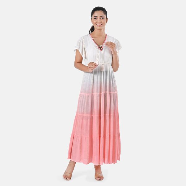 Maxikleid aus Viskose-Crepe mit Lurex Ombre-Schal mit Quasten aus Poly-Seide-Modal und Crossbody Tasche Rosa image number 4