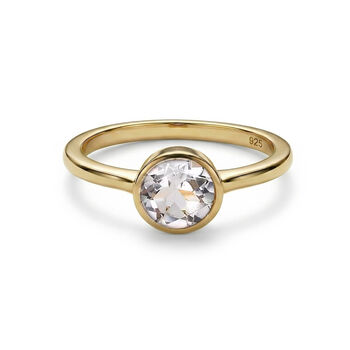 Wei&szlig;er Topas Ring 925 Silber 585 Vergoldet (Gr&ouml;&szlig;e 19.00) ca. 0,95 ct