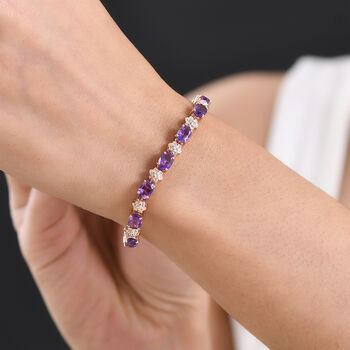 GP - AAA Rose De France Amethyst, Wei&szlig;er Zirkon Armband ca. 20 cm 925 Silber 750 Ros&eacute;gold Vermeil ca. 13,72 ct.