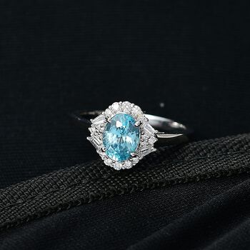 LUXURIANT AAA blauer Zirkon und Labor Diamant Ring in 417 Wei&szlig;gold - 2,50 ct.