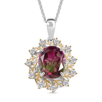 D'Joy Wassermelonen Triplett Quarz und Zirkon zweifarbiger Ring und Anh&auml;nger mit 45cm Kette