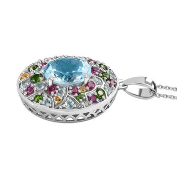 Himmelblauer Topas, Mehrfarbiger Edelstein Anh&auml;nger mit Kette ca. 50 cm, 925 Silber rhodiniert ca. 6.34 ct