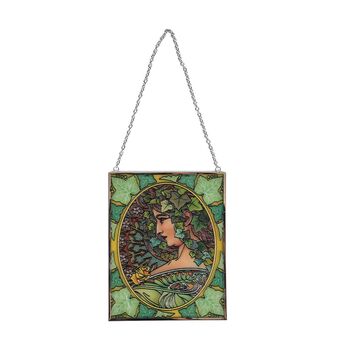 Handbemalter Glas-Sonnenf&auml;nger, Alphonse-Mucha-Design, 12&times;15cm, Mehrfarbig