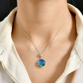 GP Celestial Kollektion- Blaues Muranoglas aus Italien, Zirkon und blauer Saphir Anh&auml;nger mit 50cm Kette