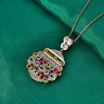GP Art Deco Kollektion - Wei&szlig;er Zirkon Anh&auml;nger mit Kette, ca. 50 cm 925 Silber 750 Gelbgold Vermeil ca. 6.32 ct