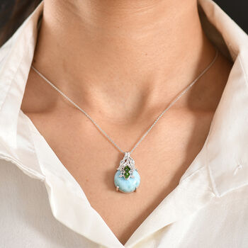 GP - Larimar, Nat&uuml;rlicher Chromdiopsid Schmuckset ca. 50 cm 925 Silber rhodiniert ca. 15,43 ct.
