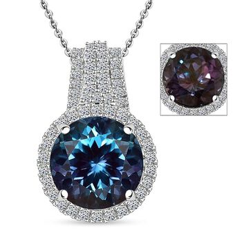 LUXURIANT AAA Labor Alexandrit und VS-EF Labor Diamant Anh&auml;nger mit 45cm Kette in 417 Wei&szlig;gold - 5,35 ct.
