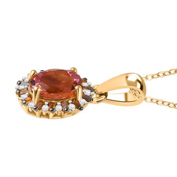D'Joy Blush Turmalin, roter Diamant und Zirkon Anh&auml;nger mit 50cm Kette - 1 ct.