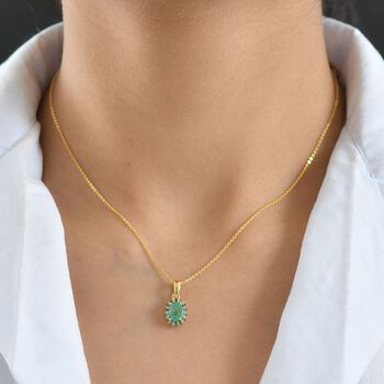D'Joy Kagem sambischer Smaragd, gr&uuml;ner Diamant und Zirkon Anh&auml;nger mit 50cm Kette - 0,91 ct.