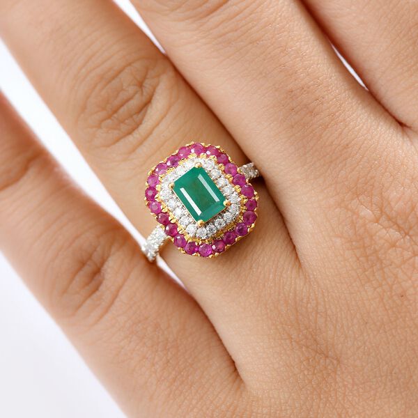 D&rsquo;Joy AAA Kagem sambischer Smaragd, Mosambik Rubin und Moissanit Ring - 2.19 ct. image number 3