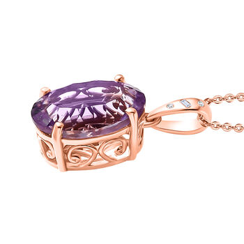D'Joy AAA Rose De France Amethyst und Diamant Anh&auml;nger mit 50cm Kette - 5,27 ct.