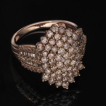 Nat&uuml;rlicher Champagner Diamant Ring, 925 Silber Ros&eacute;gold Vermeil, (Gr&ouml;&szlig;e 20.00) ca. 2.00 ct