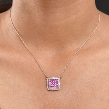 AA Lab Grown Rosa Saphir, Wei&szlig;er Zirkon Halskette ca. 50 cm 925 Silber 750 Ros&eacute;gold Vermeil ca. 2.59 ct