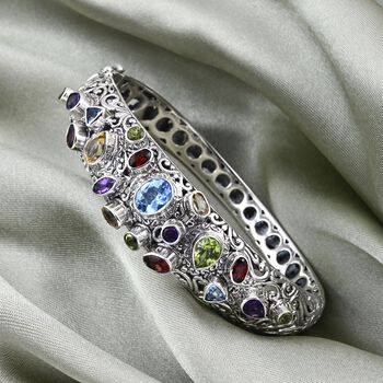 D'Joy Royal Bali Mehrfarbiger Schweizer Blautopas, Peridot Armreif ca. 19 cm 925 Silber ca. 6.99 ct