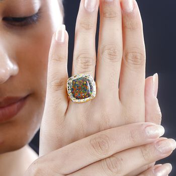 Labor erstellt schwarzen Opal, Wei&szlig;er Zirkon Ring 925 Silber  (Gr&ouml;&szlig;e 16.00) ca. 5,10 ct