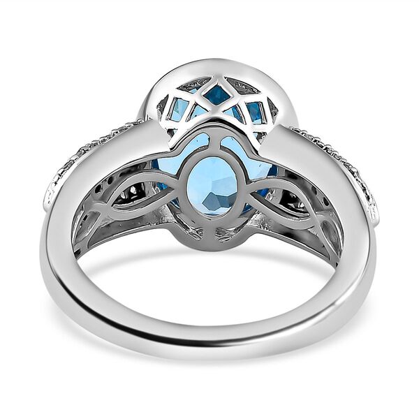Elektrischer Blau Topas, wei&szlig;er Zirkon Ring, 925 Silber platiniert (Gr&ouml;&szlig;e 19.00) ca. 5.00 ct image number 6